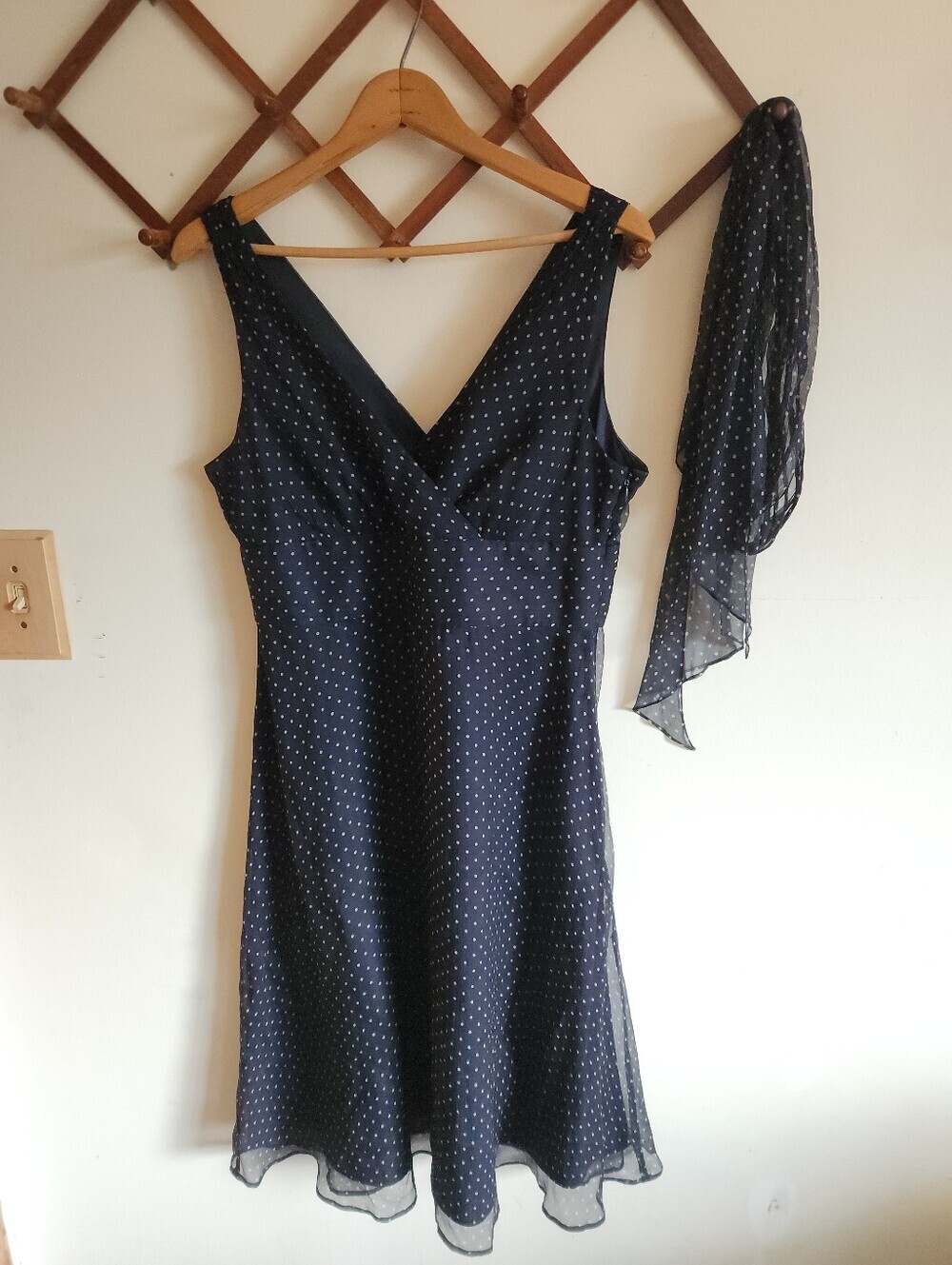 Silk J Crew Knee Length Dress Sleeveless Navy Blue Polka Dots Lined 12 Large